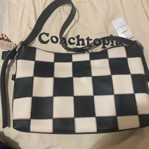 Coach Black and Cream Checkered Shoulder Bag